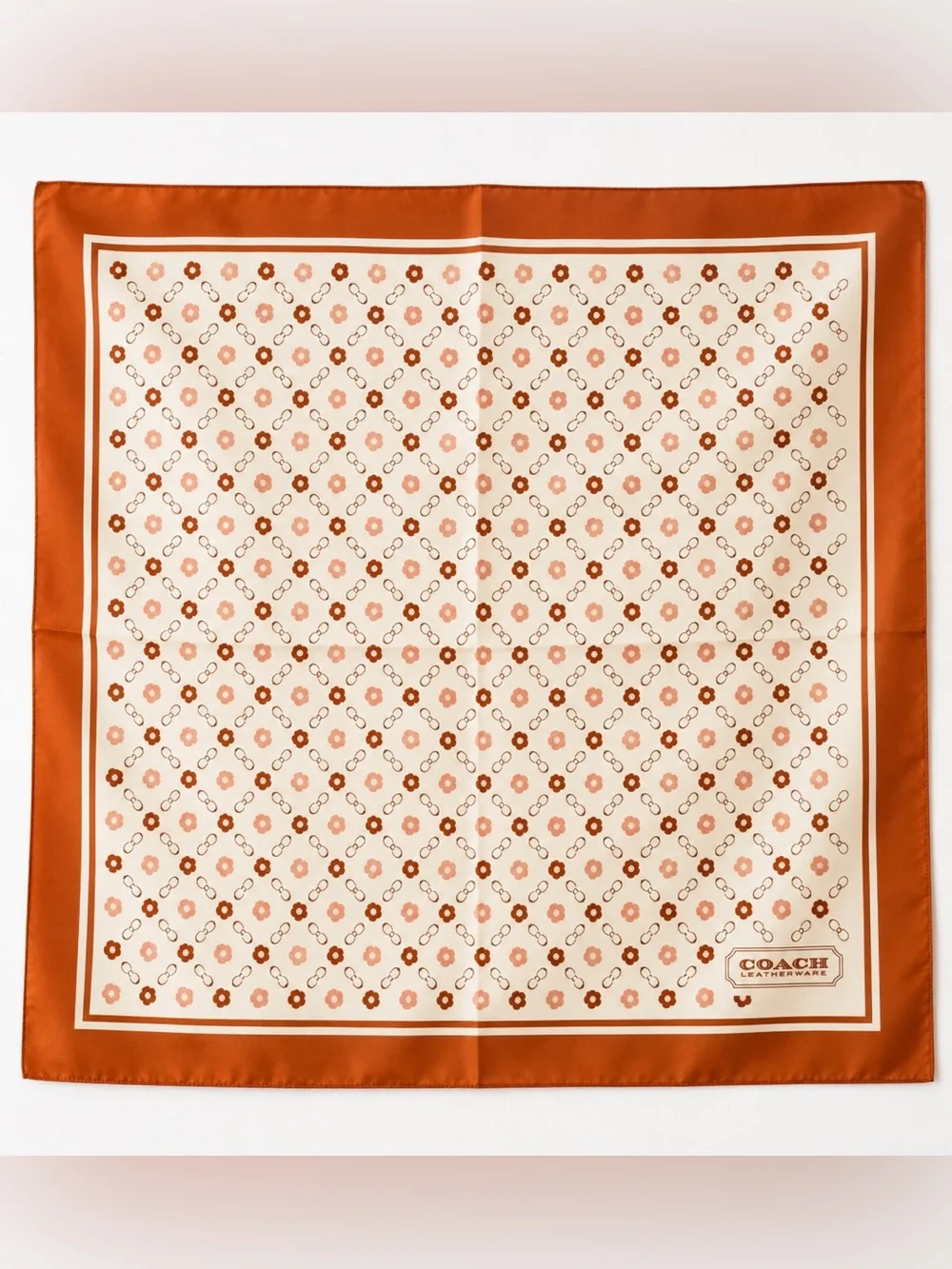 Coach Restored Tea Rose Print Silk Square Scarf Canyon CC Logo